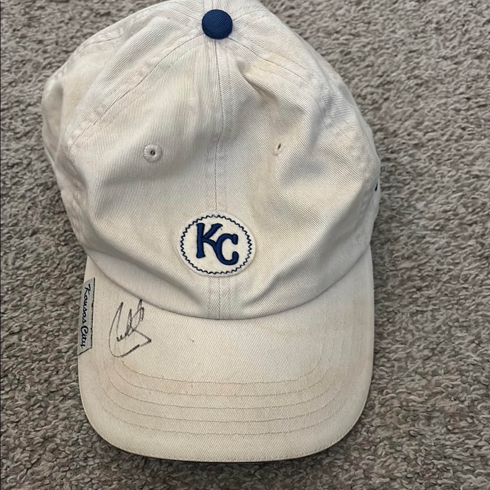 New Era White and Blue KC Royals Signed Hat